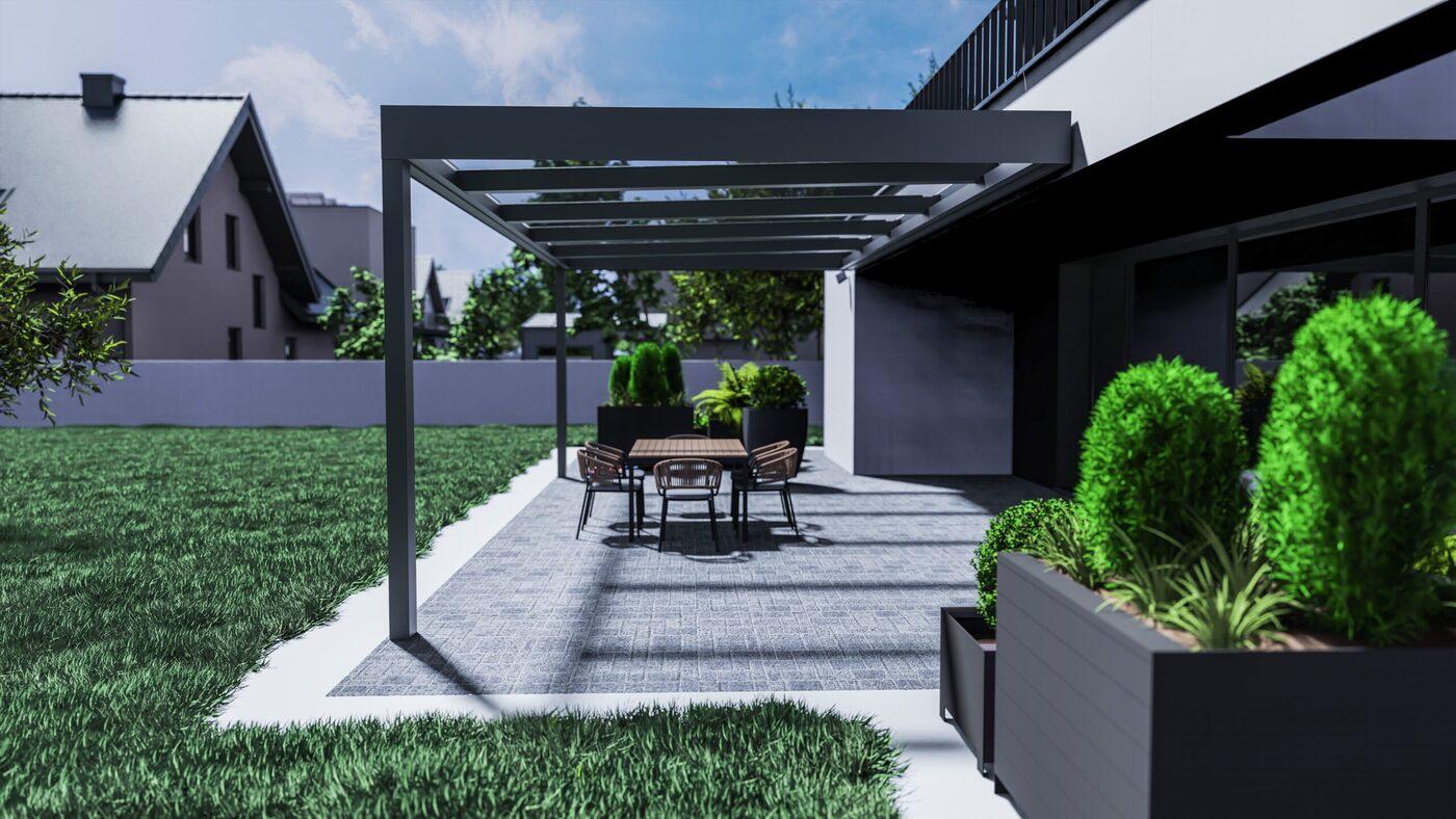 Terrassenüberdachung SkyView aus Aluminium mit Flachdach