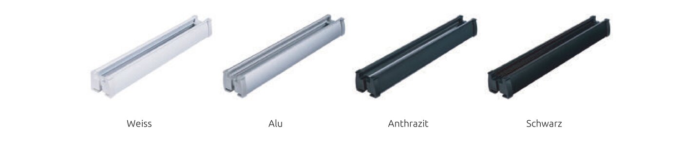 Profilfarbe — Weiss, Alu, Anthrazit oder Schwarz.