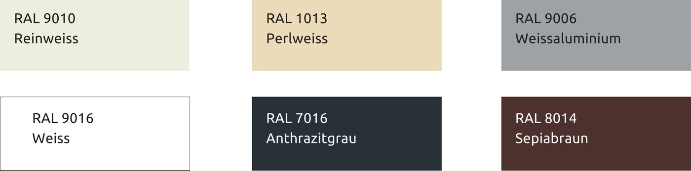 ROLAX Profilfarben — 6 RAL-Farbtöne zur Auswahl.